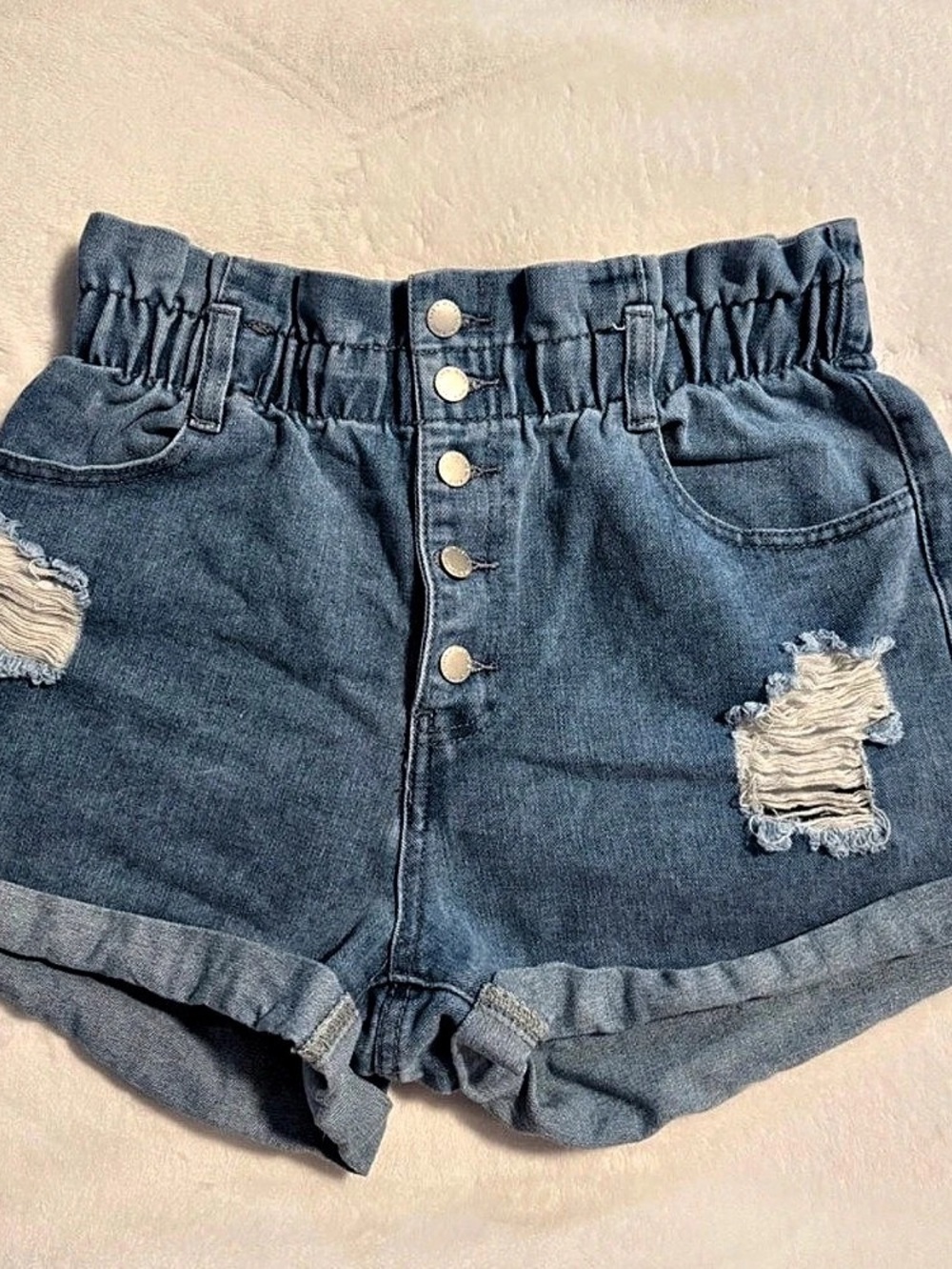 Distressed Denim Jean Shorts in Blue